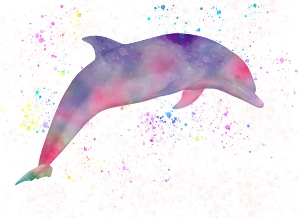 Υδατογραφία Απεικόνιση Μιας Φάλαινας Ένα Δελφίνι — Φωτογραφία Αρχείου