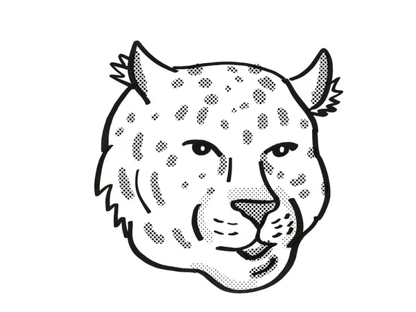 Retro Cartoon Mono Line Style Drawing Head Amur Leopard Endangered — Stock Photo, Image