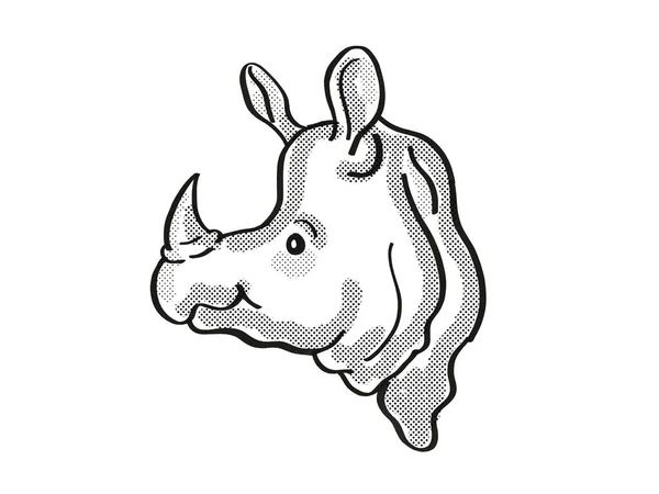 Dibujo Estilo Mono Línea Dibujos Animados Retro Cabeza Rinoceronte Mayor — Foto de Stock