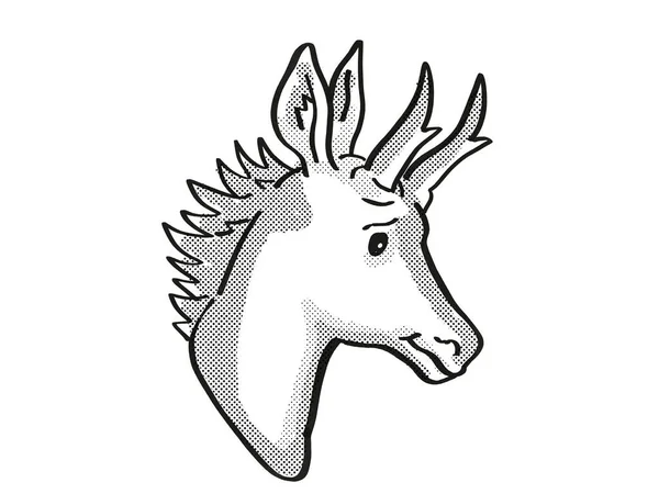 Desenho Desenho Animado Retro Estilo Linha Mono Cabeça Antílope Pronghorn — Fotografia de Stock