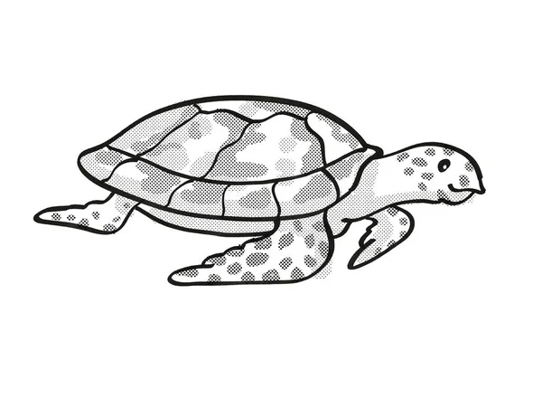 Retro Tecknad Mono Linje Stil Ritning Hawksbill Sköldpadda Utrotningshotad Vilda — Stockfoto