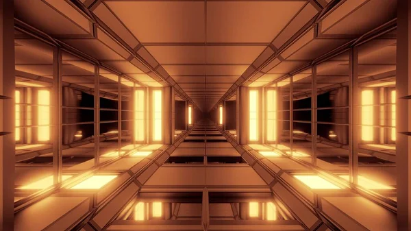 Futurisztikus Sci Hangár Alagút Folyosó Üveg Ablakokkal Illusztráció Tapéta Háttér — Stock Fotó