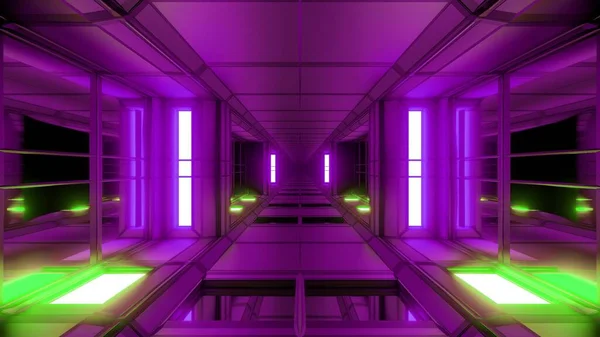 Futuristic Sci Hangar Tunnel Corridor Glass Windows Illustration Wallpaper Background — Stock Photo, Image