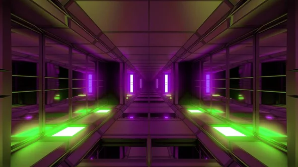 Futurista Sci Hangar Túnel Corredor Com Janelas Vidro Ilustração Papel — Fotografia de Stock