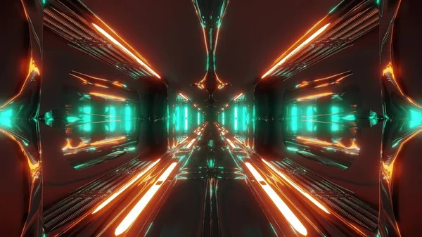 Futuristico Sci Alieno Corridoio Tunnel Spaziale Con Finestre Vetro Illustrazione — Foto Stock
