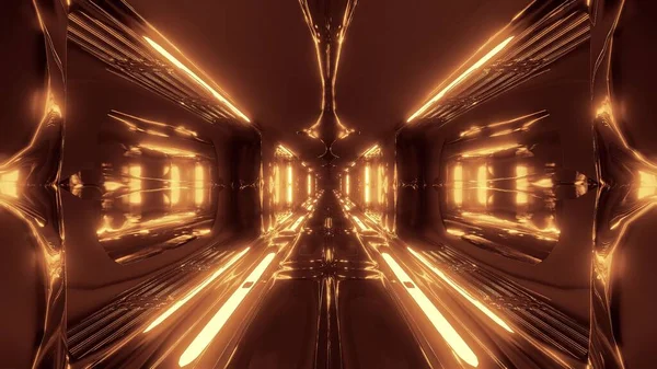 带有玻璃窗的未来主义科幻外星空间隧道走廊3D插图墙纸背景 未来科幻建筑3D渲染艺术设计 — 图库照片