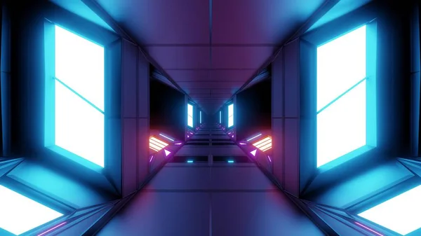 Futuristische Scifi Technik Raum Hangar Tunnel Korridor Illustration Tapete Hintergrunddesign — Stockfoto