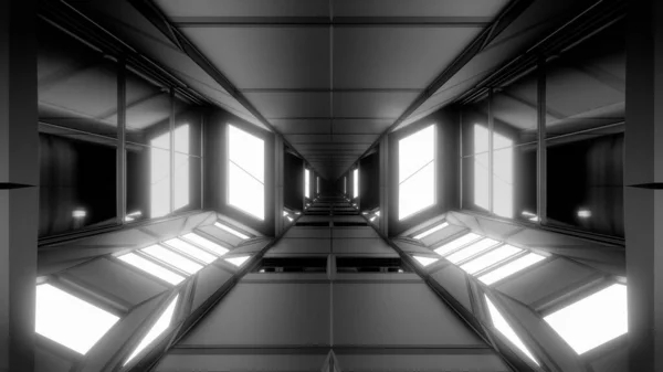 Futuristic Scifi Technic Space Hangar Tunnel Corridor Illustration Wallpaper Background — Stock Photo, Image