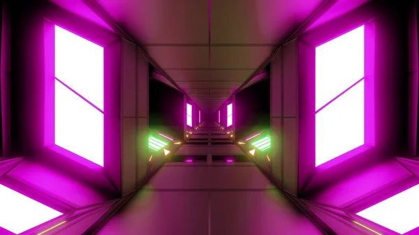 未来派科幻工艺空间机库隧道3D插图墙纸背景设计 现代科幻3D渲染艺术 — 图库照片