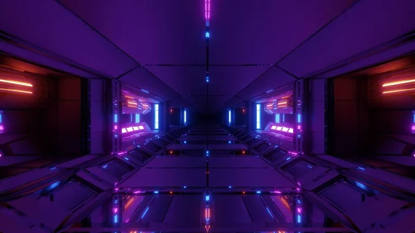 Futurist Scifi Tehnic Spaţiu Hangar Tunel Coridor Lumini Stralucitoare Ilustrare — Fotografie, imagine de stoc