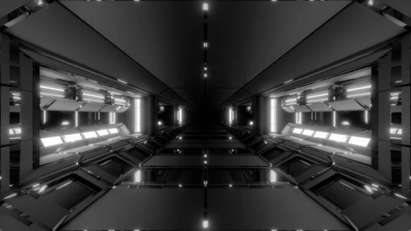 Futuristic Scifi Technic Space Hangar Tunnel Corridor Glowing Lights Illustration — Stock Photo, Image