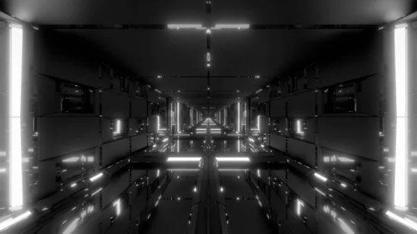 Чистий Футуристичний Науковий Космічний Тунельний Коридор Скляними Вікнами Нижньою Ілюстрацією — стокове фото