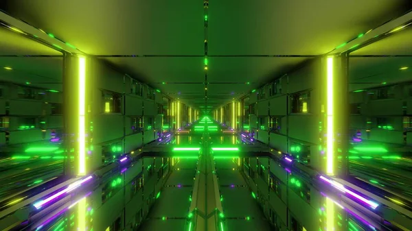 Saubere Futuristische Scifi Space Tunnel Korridor Mit Glasfenstern Und Boden — Stockfoto