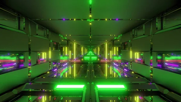 Čistý Futuristický Scifi Prostor Tunel Chodba Skleněnými Okny Spodní Ilustrační — Stock fotografie