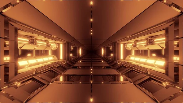 照光3Dイラスト壁紙の背景デザイン 現代の未来のSfビル3Dレンダリングアートと未来のSfスペース格納庫トンネル廊下 — ストック写真