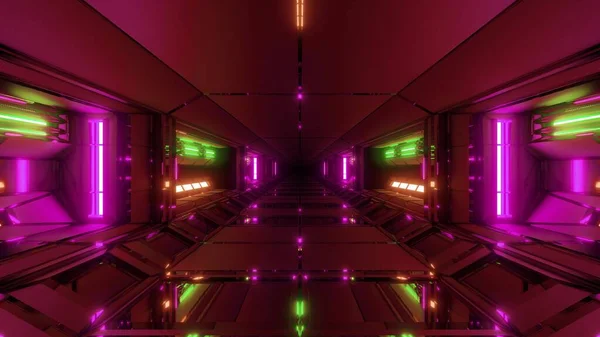 Futuristische Scifi Technische Ruimte Hangar Tunnel Gang Met Gloeiende Lichten — Stockfoto