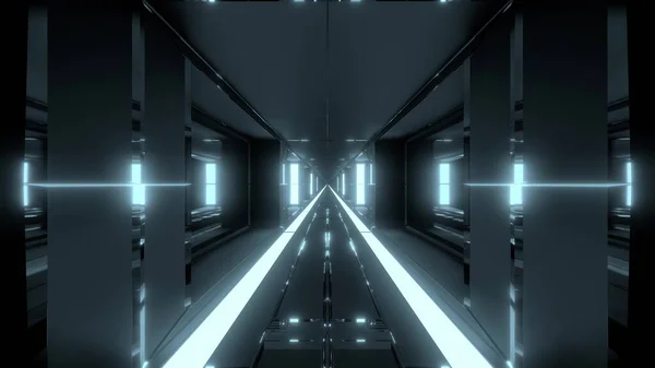 Couloir Tunnel Scifi Futuriste Propre Avec Des Fenêtres Verre Métal — Photo
