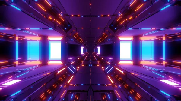 Futuristic Scifi Space Hangar Tunnel Corridor Nice Reflection Glass Bottom — Stock Photo, Image