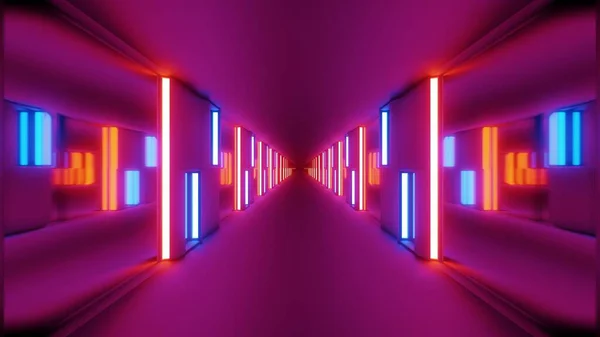 Czysty Futurystyczny Korytarz Tunelu Scifi Świecącymi Światłami Szklanymi Oknami Ilustracja — Zdjęcie stockowe