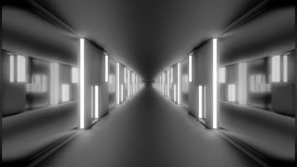 Corredor Túnel Ciencia Ficción Futurista Limpio Con Luces Brillantes Ventanas — Foto de Stock