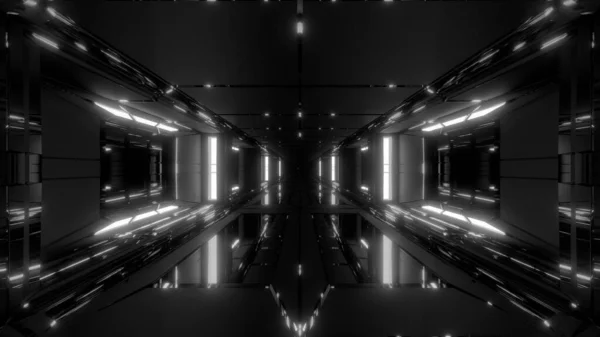 Futurista Scifi Espaço Hangar Túnel Corredor Com Fundo Vidro Janelas — Fotografia de Stock