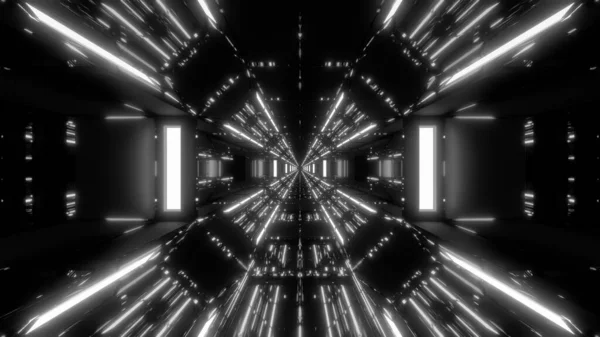 Futurista Scifi Espaço Hangar Túnel Corredor Com Luzes Brilhantes Reflexões — Fotografia de Stock