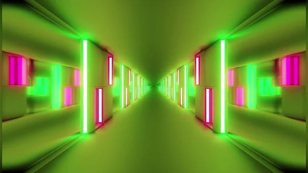 Čistý Futuristický Scifi Tunel Chodba Zářícími Světly Skleněnými Okny Ilustrační — Stock fotografie