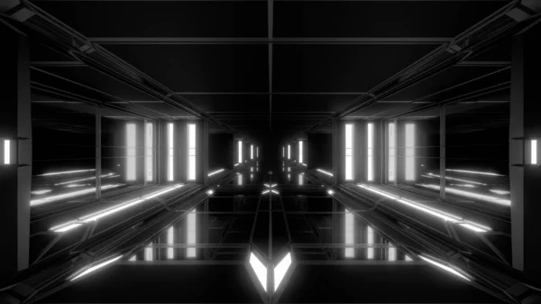 Καθαρό Φουτουριστικό Χώρο Scifi Διάδρομο Τούνελ Υπόστεγο Παράθυρα Εικονογράφηση Φόντο — Φωτογραφία Αρχείου
