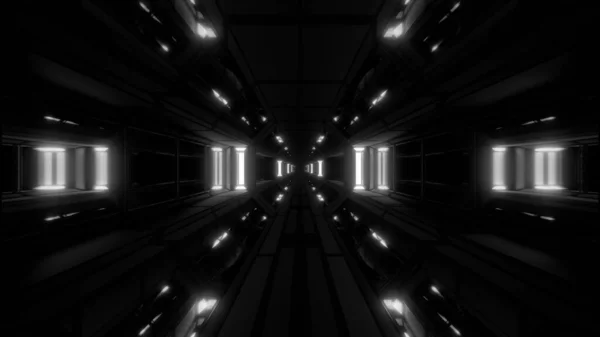 Oscuro Pasillo Del Túnel Del Hangar Del Espacio Scifi Futurista —  Fotos de Stock