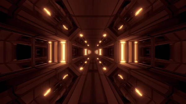暗いクリーンな未来的なSfiiスペース格納庫トンネル廊下でクールな反射光3Dイラストの背景壁紙デザイン スタイリッシュなSfアートルーム輝くライトと3Dレンダリング — ストック写真