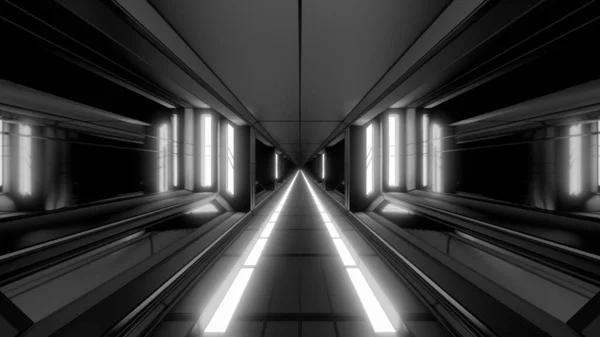 Clean Futuristic Scifi Space Hangar Tunnel Corridor Hot Glowing Metal — Stock Photo, Image