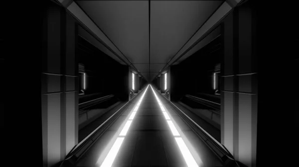 Clean Futuristic Scifi Space Hangar Tunnel Corridor Hot Glowing Metal — Stock Photo, Image