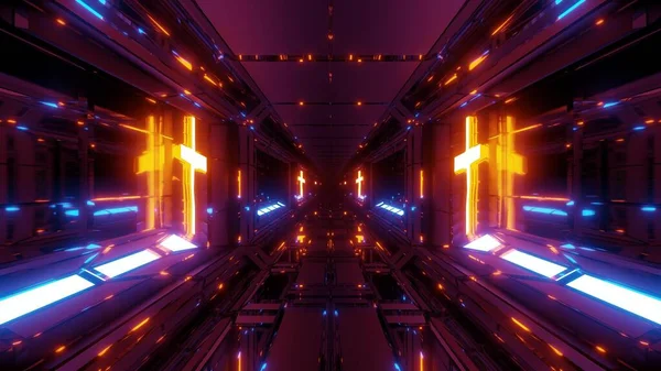 Hűvös Futurisztikus Tér Scifi Hangár Alagút Folyosó Szent Izzó Keresztény — Stock Fotó