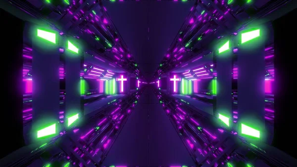 Futuristico Scifi Fantasy Tunnel Con Santa Croce Cristiana Incandescente Illustrazione — Foto Stock