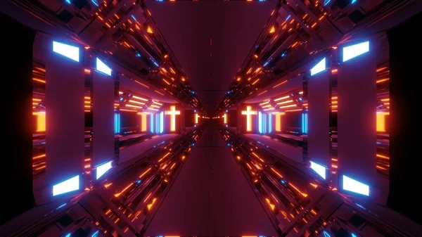 Futuristico Scifi Fantasy Tunnel Con Santa Croce Cristiana Incandescente Illustrazione — Foto Stock