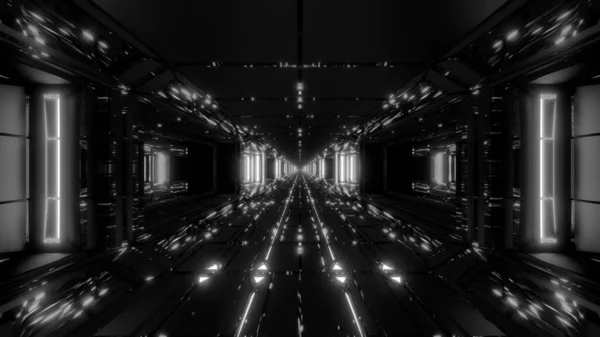Δροσερό Φουτουριστικό Χώρο Scifi Διάδρομο Τούνελ Υπόστεγο Ωραίες Αντανακλάσεις Απεικόνιση — Φωτογραφία Αρχείου