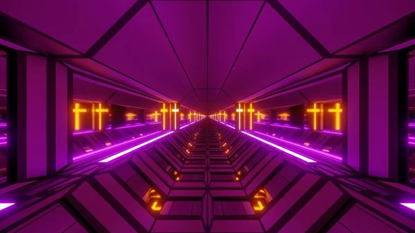 Cool Futuristisk Utrymme Scifi Hangar Tunnel Korridor Med Heliga Glödande — Stockfoto