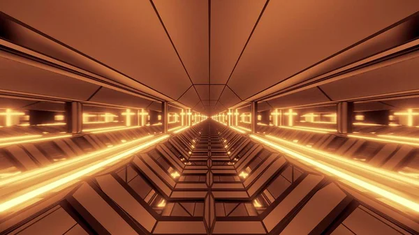 Cool Futuristic Space Scifi Hangar Tunnel Corridor Holy Glowing Christian — Stock Photo, Image