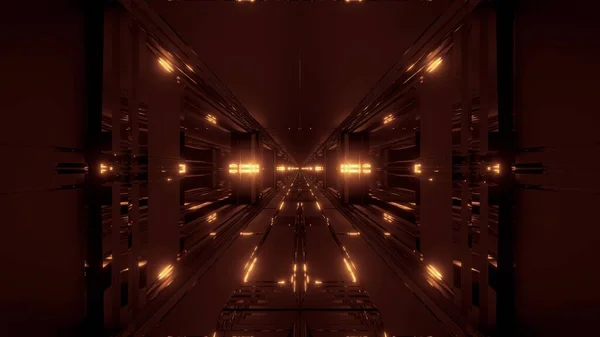 きれいな未来のSfファンタジースペース格納庫トンネル廊下で素敵な反射3Dイラスト壁紙の背景 クールな反射レンダリングデザインと将来のSfビルの部屋 — ストック写真