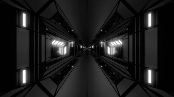 Futuristic Scifi Fantasy Space Hangar Tunnel Corridor Holy Christian Glowing — Stock Photo, Image