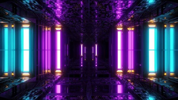 Futuristiska Sci Utrymme Hangar Tunnel Korridor Med Reflekterande Tegel Textur — Stockfoto
