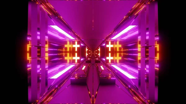 Futuristic Sci Space Tunnel Corridor Holy Glowing Christian Crosses Illustration — Stock Photo, Image