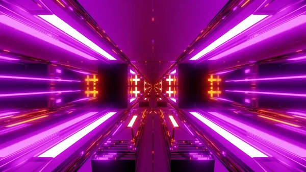 Futuristic Sci Space Tunnel Corridor Holy Glowing Christian Crosses Illustration — Stock Photo, Image