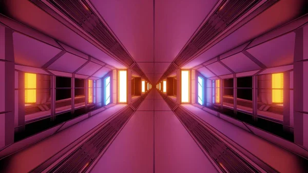 Futurystyczny Sci Przestrzeń Korytarz Tunelu Świecącymi Światłami Szklanymi Oknami Ilustracja — Zdjęcie stockowe