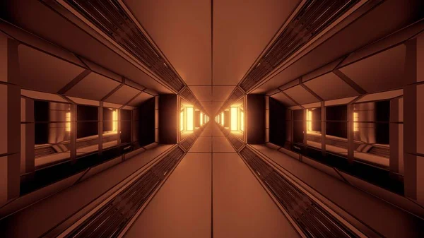 Futuristic Sci Space Tunnel Corridor Glowing Lights Glass Windows Illustration — Stok Foto