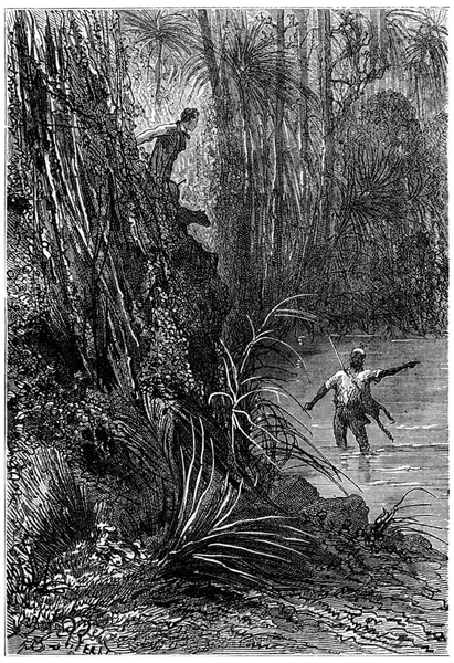 Bushman Seu Companheiro Ilustração Gravada Vintage Jules Verne Russo Inglês — Fotografia de Stock