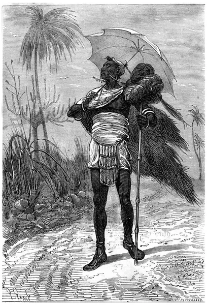 部族の酋長ムリバハンは ヴィンテージの彫刻のイラストを描きました ジュール ヴェルヌ3ロシア語と3英語 1872年 — ストック写真