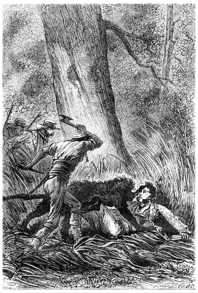 Hache Bushman Main Illustration Gravée Vintage Jules Verne Russe Anglais — Photo