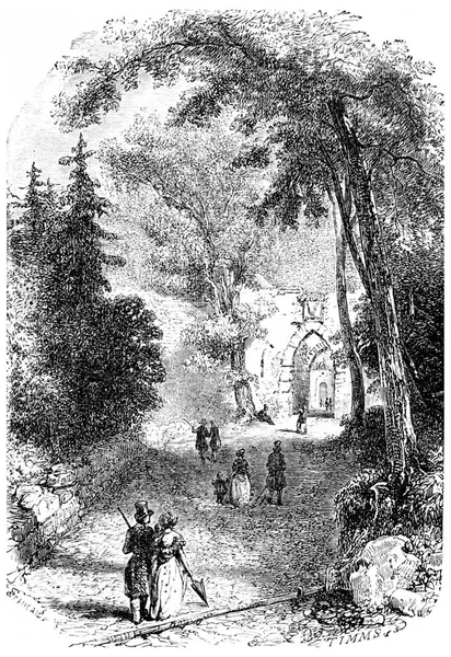Вхід Старого Замку Баден Вінтажна Гравюра Chemin Des Ecoliers 1861 — стокове фото