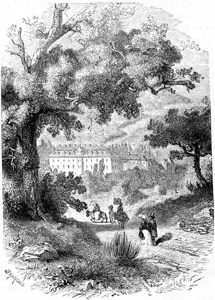 Hrad Velkovévody Badenu Archivní Rytá Ilustrace Chemin Des Ecoliers 1861 — Stock fotografie
